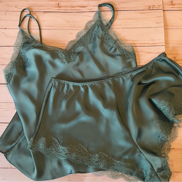 Victoria's Secret Other - Victoria’s Secret Teal Satin and Lace Tank and Shortie Set size Medium